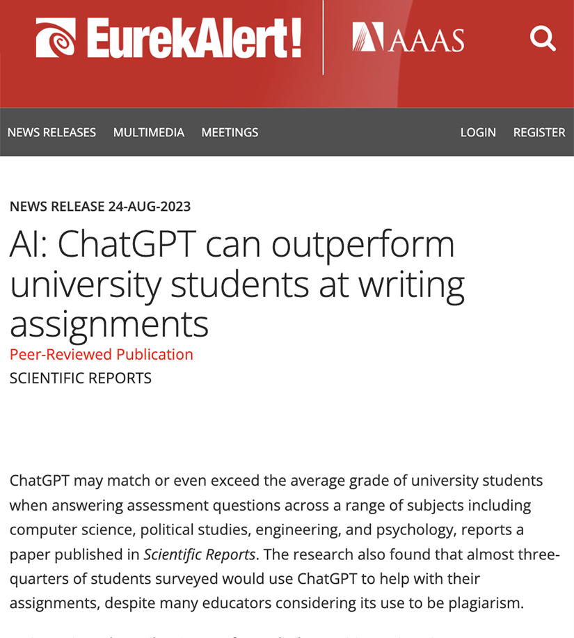 EurekAlert - ChatGPT study release