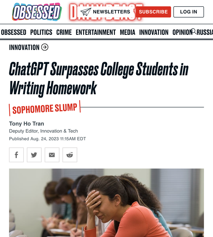 The Daily Beast - ChatGPT surpasses college students in writing homework