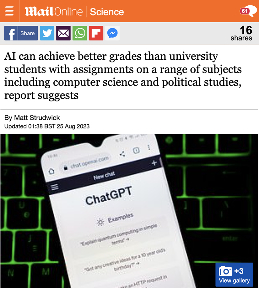 Daily Mail coverage: AI achieves better grades than students