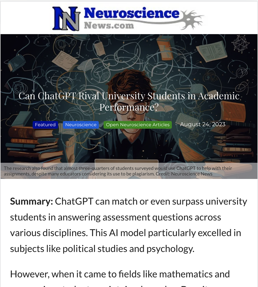 Neuroscience News - ChatGPT student writing